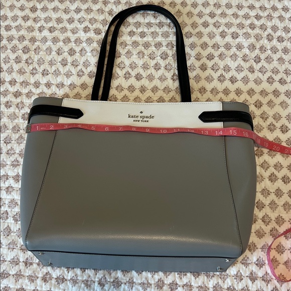 Kate Spade New York Staci Colorblock Laptop Tote Bag Nimbus Grey White Black - Picture 4 of 16